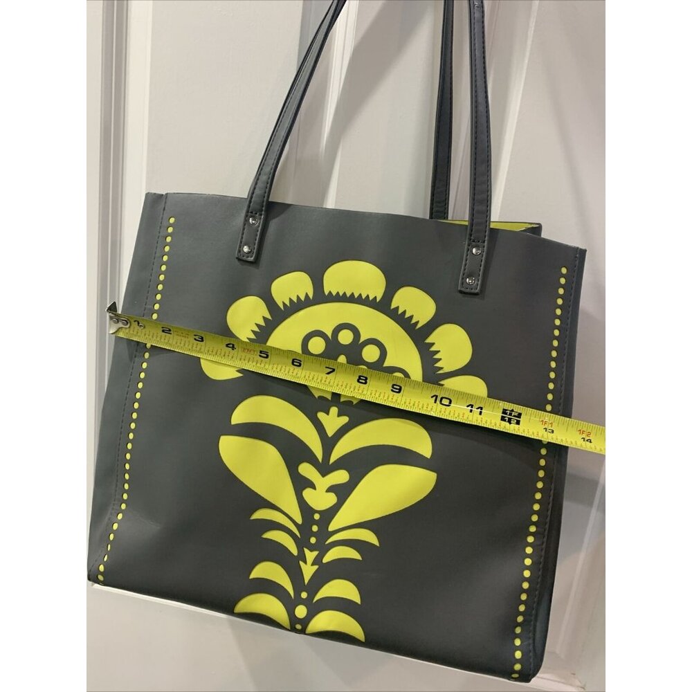 Vera Bradley Tote Bag Purse Vinyl Laser Cut "Flower Shower" Gray & Yellow - Picture 6 of 9